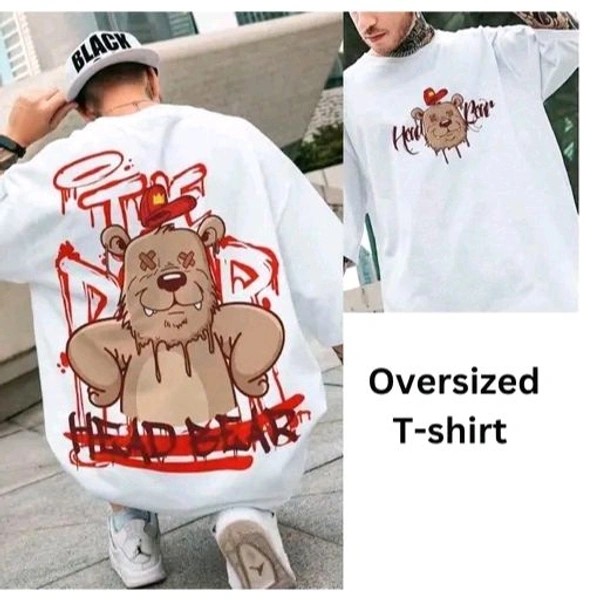 Back printed oversize Tshirt for men graphic print funky print - White, M