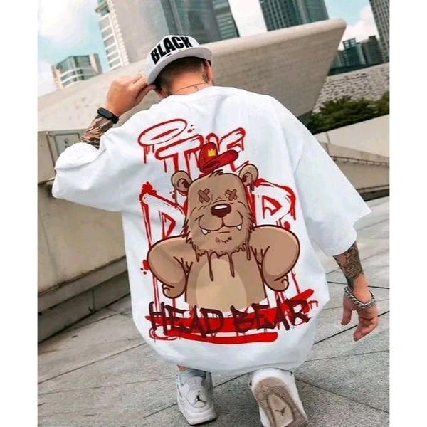 Back printed oversize Tshirt for men graphic print funky print - White, M