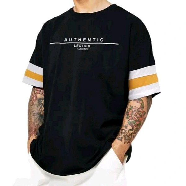 Men's Printed Round Black Tshirts - Black, S