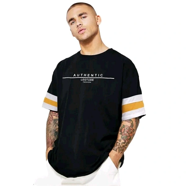 Men's Printed Round Black Tshirts - Black, L