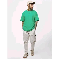 Round Neck Half Sleeve Oversized T-shirt | Plus Size Also Available - Green, L