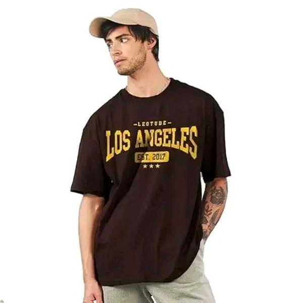 Oversize Cotton-Blend Half Sleeve T-Shirt for Men's | Plus Size Also Available - Brown, L