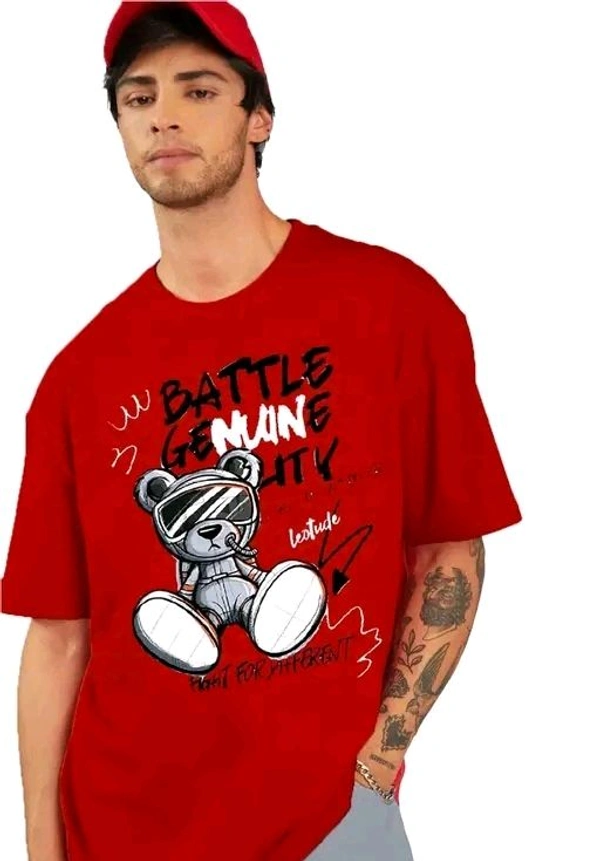 Oversized Half Sleeve Cotton-Blended Men's T-Shirt | Plus Size Also Available - Red, L