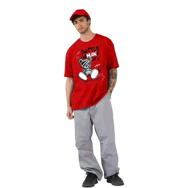 Oversized Half Sleeve Cotton-Blended Men's T-Shirt | Plus Size Also Available - Red, L
