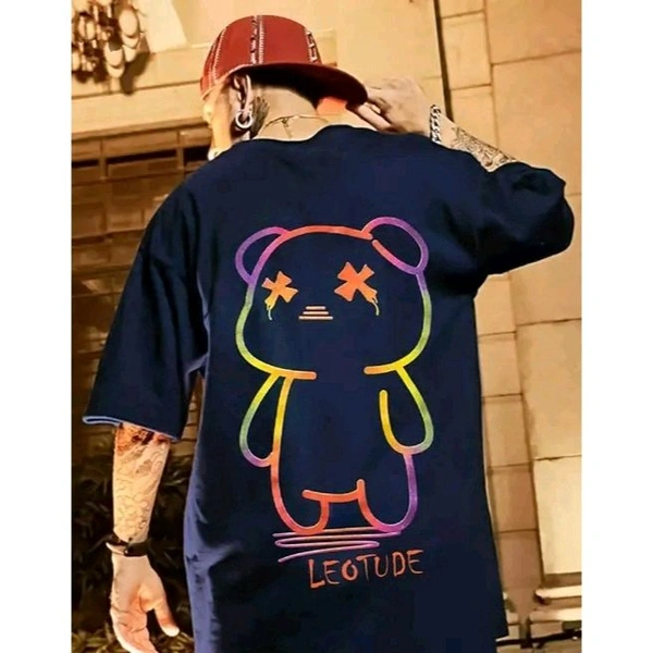 Trendy Oversized Back Printed Half Sleeve T-Shirt | Plus Size Also Available - Blue, XL