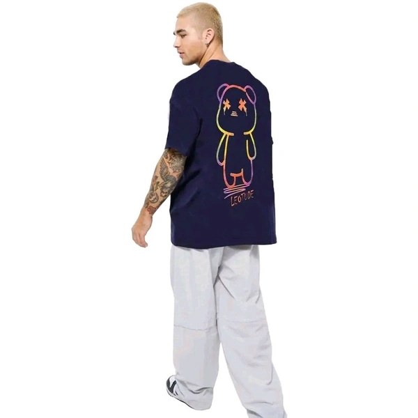 Trendy Oversized Back Printed Half Sleeve T-Shirt | Plus Size Also Available - Blue, XL