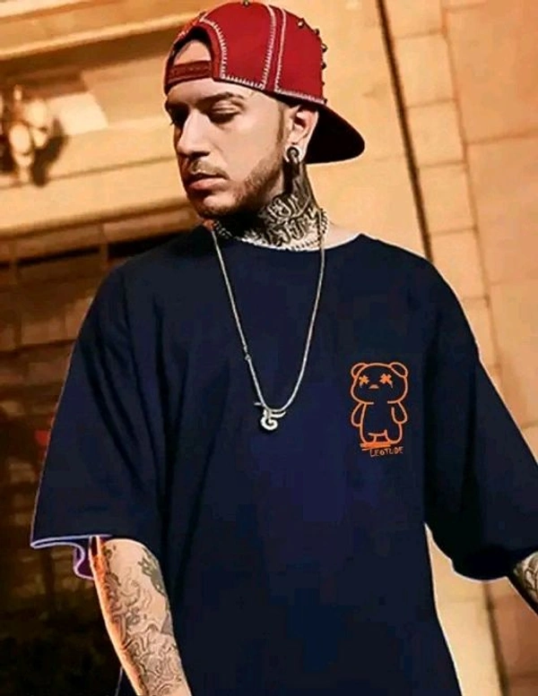 Trendy Oversized Back Printed Half Sleeve T-Shirt | Plus Size Also Available - 3XL, Blue