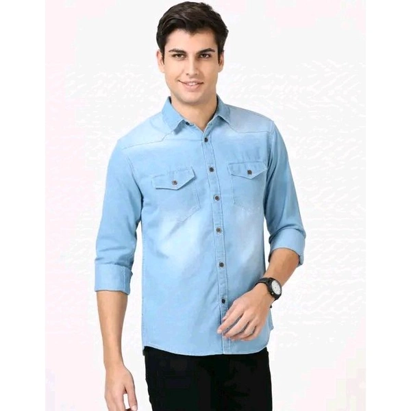 Mens Light Blue Full Sleeve Spread Collar Button Denim Shirt-Plus Size Also Available - Aqua blue, M