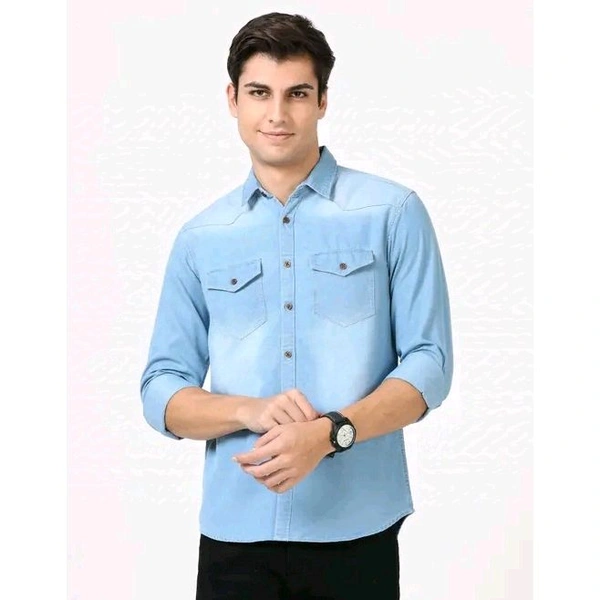 Mens Light Blue Full Sleeve Spread Collar Button Denim Shirt-Plus Size Also Available - 3XL, Aqua blue
