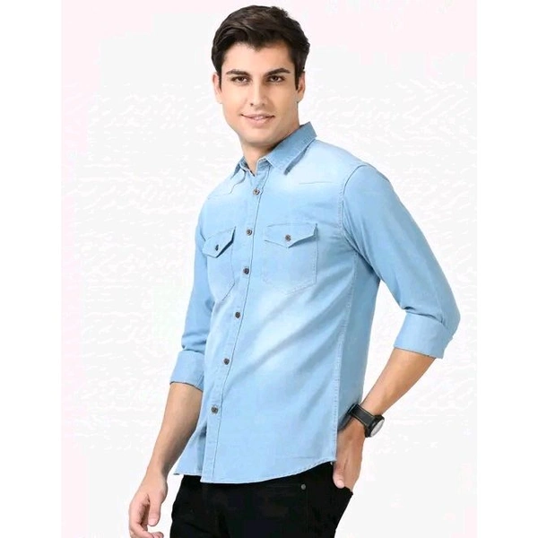 Mens Light Blue Full Sleeve Spread Collar Button Denim Shirt-Plus Size Also Available - 3XL, Aqua blue