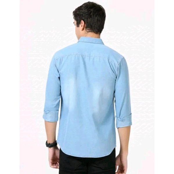 Mens Light Blue Full Sleeve Spread Collar Button Denim Shirt-Plus Size Also Available - 3XL, Aqua blue