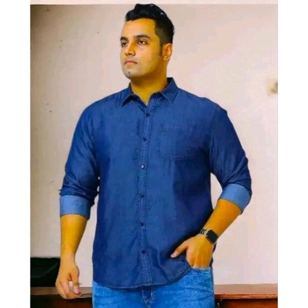 DOUBLE ONE Men's Faded Boxy Spread Collar Blue Shirts - Blue, M