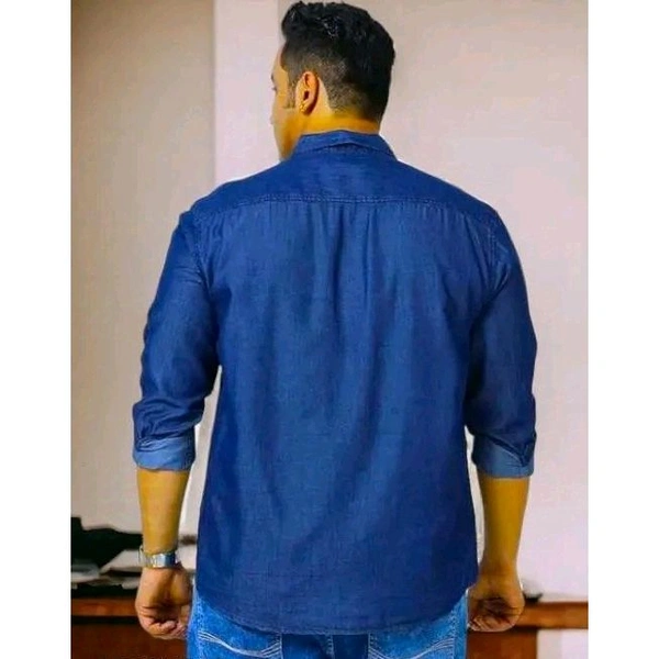 DOUBLE ONE Men's Faded Boxy Spread Collar Blue Shirts - Blue, M