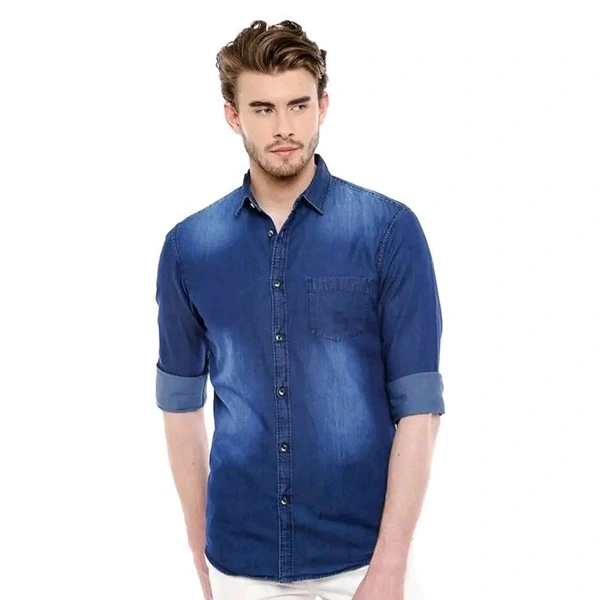 Deniyes Mens Silky Dark Blue Shirt - Blue, 4XL