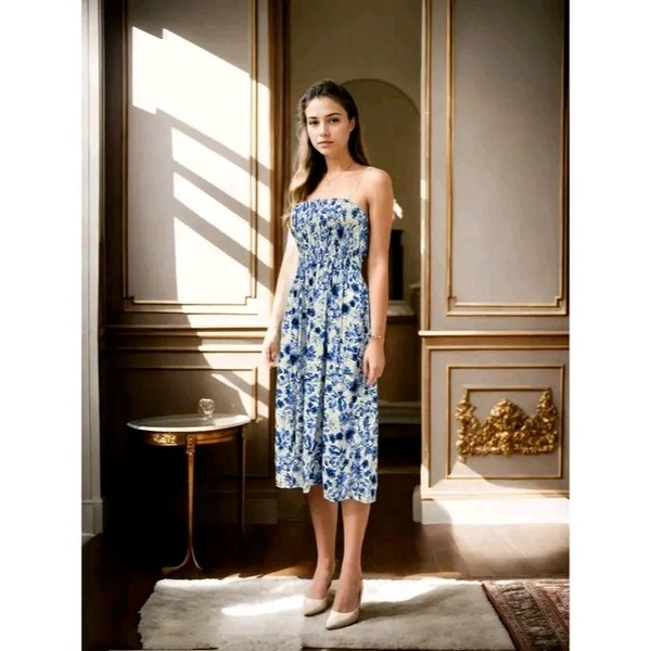 Calf-Length Woven Fabric Midi Dress - XS, Blue