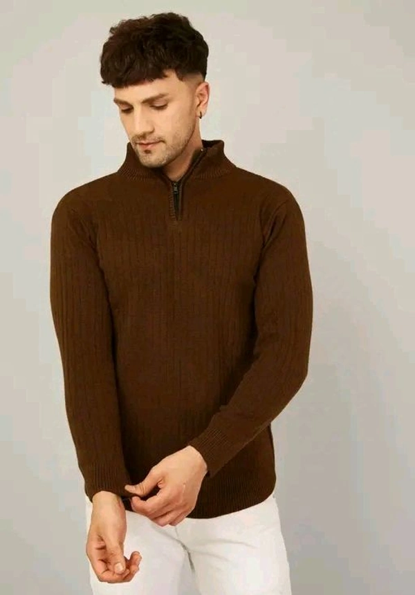 Kvetoo Men's Stripe Half zipper Men Brown Sweaters - XL