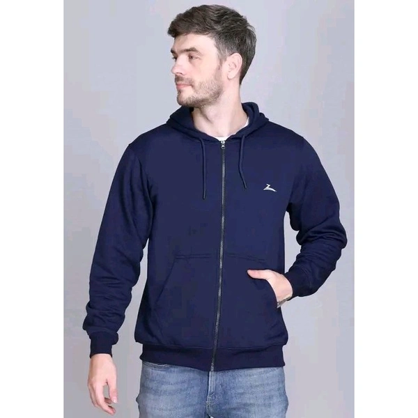 ZEFFIT New Stylish Solid Zip Sweatshirt | Men's Regular Fit Sweatshirt | Full sleeve sweatshirt with zipper | Casual wear sweatshirt hoodie | Regular Fit - Navy Blue, XL