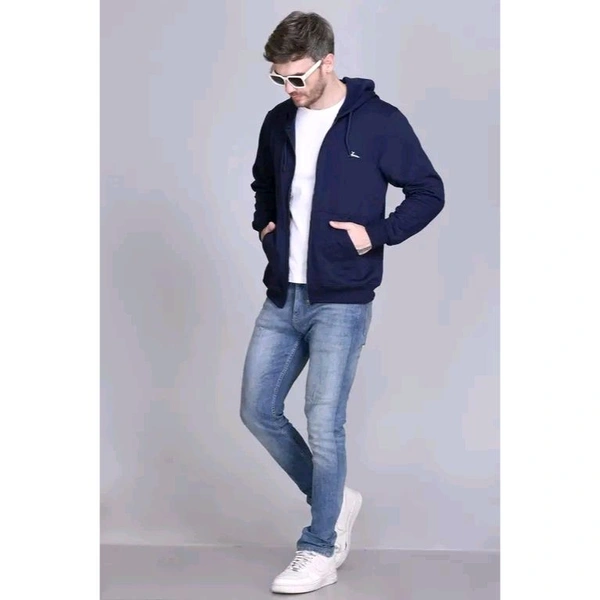 ZEFFIT New Stylish Solid Zip Sweatshirt | Men's Regular Fit Sweatshirt | Full sleeve sweatshirt with zipper | Casual wear sweatshirt hoodie | Regular Fit - Navy Blue, L
