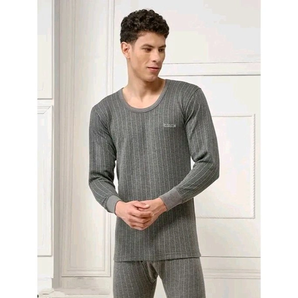 Men's Cotton Blend Round Neck Charcoal Thermal Top - XS, Gray