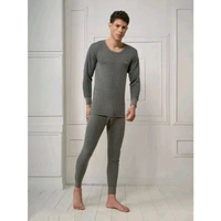 Men's Cotton Blend Round Neck Charcoal Thermal Top - Gray, S