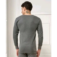 Men's Cotton Blend Round Neck Charcoal Thermal Top - Gray, S