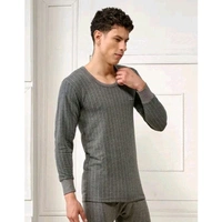 Men's Cotton Blend Round Neck Charcoal Thermal Top - Gray, 3XL
