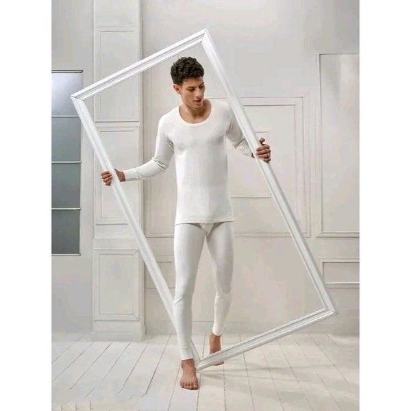 Men's Solid White Thermals - XS, White