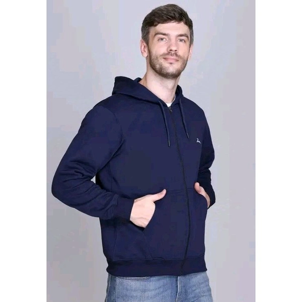 ZEFFIT Trending sweatshirt winter for men | Men Sweatshirt | Men Polyester Sweatshirt | Casual Stylish Full Sleeve Solid Hoodie Neck Sweatshirt For Men - Navy Blue, L