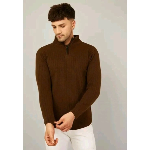 Kvetoo Men's Stripe Half zipper Men Brown Sweaters - M, Brown