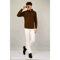 Kvetoo Men's Stripe Half zipper Men Brown Sweaters - Brown, XXL