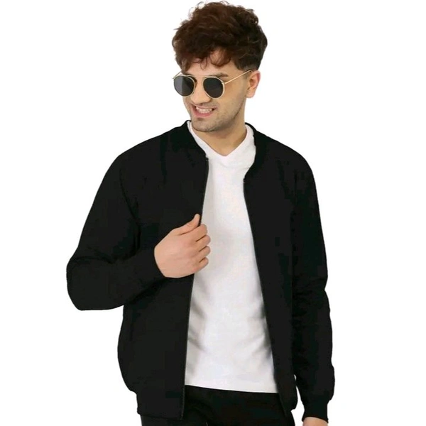LEOTUDE Men's Regular Fit Bomber Jacket(Black Color)  - Black, L