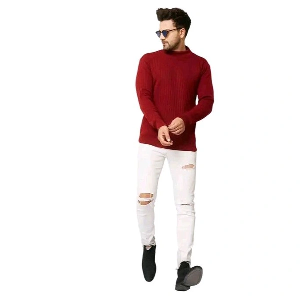 Kvetoo Men's Solid Maroon Men High Neck Sweaters - M, Maroon