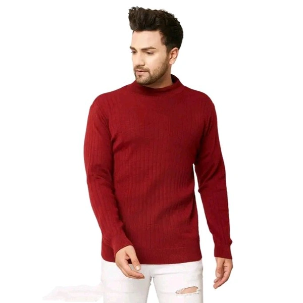 Kvetoo Men's Solid Maroon Men High Neck Sweaters - Maroon, L
