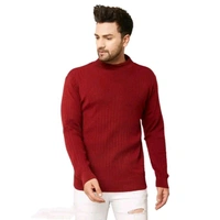 Kvetoo Men's Solid Maroon Men High Neck Sweaters - Maroon, XL