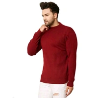 Kvetoo Men's Solid Maroon Men High Neck Sweaters - Maroon, XL