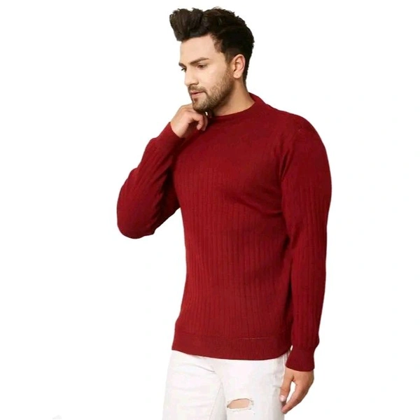 Kvetoo Men's Solid Maroon Men High Neck Sweaters - Maroon, XL