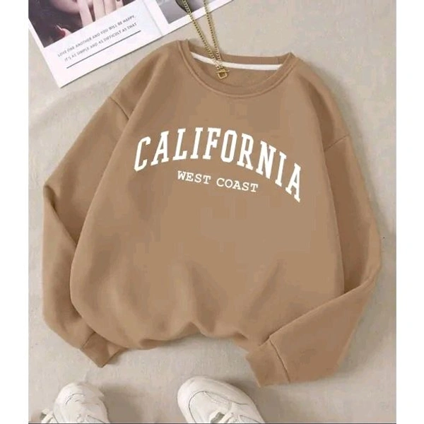 Fancy Designer Oversized Printed Sweatshirt Round Neck Hoodie For Women's - Beige, XXS