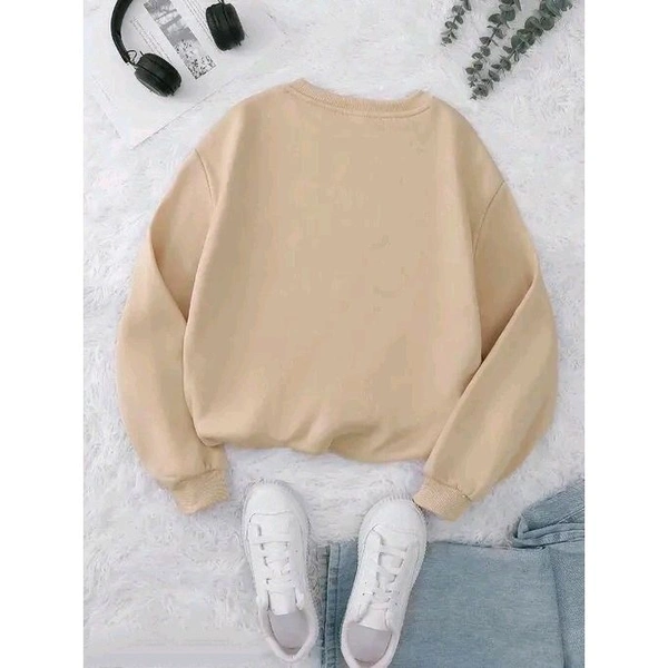 Fancy Designer Oversized Printed Sweatshirt Round Neck Hoodie For Women's - Beige, XXS