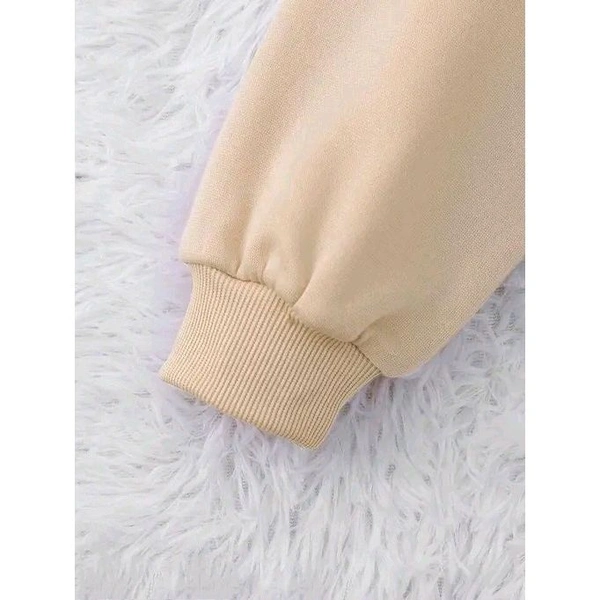 Fancy Designer Oversized Printed Sweatshirt Round Neck Hoodie For Women's - Beige, XXS