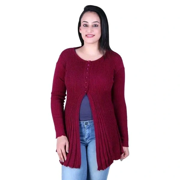 Ogarti woollen full sleeve round neck Magenta Women's  Shrug - Maroon, L