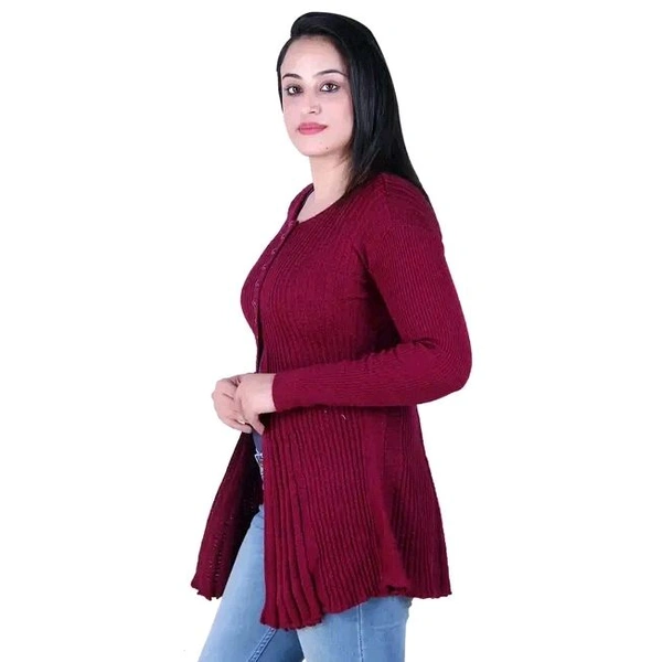 Ogarti woollen full sleeve round neck Magenta Women's  Shrug - Maroon, L