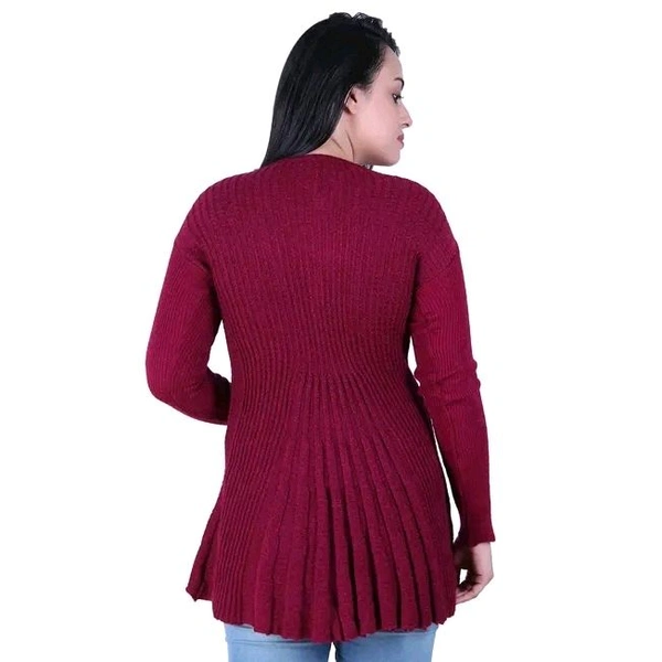 Ogarti woollen full sleeve round neck Magenta Women's  Shrug - Maroon, L