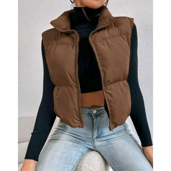 _ Puffer Vest Jacket - S, Brown