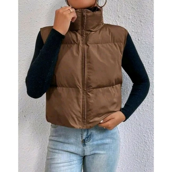 _ Puffer Vest Jacket - S, Brown