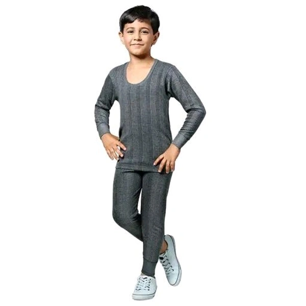 Soft Kids (Boys and Girls)Thermals Suit Set ,Stretchable, Breathable and Lightweight - Gray, 5-6 Year