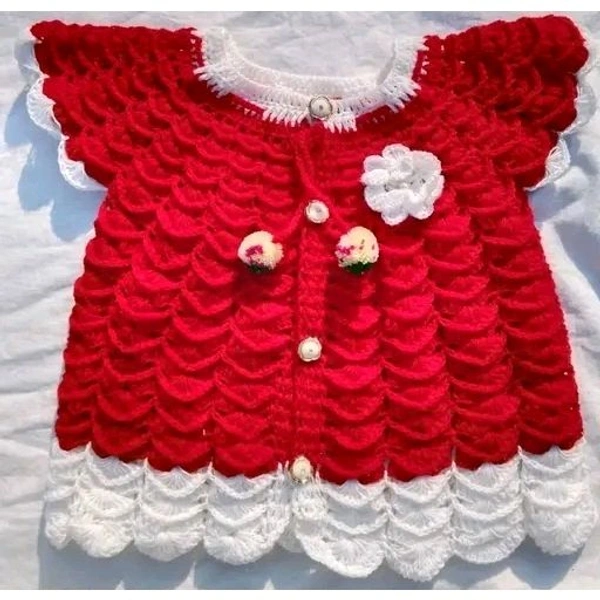 Baby Girls Handmade Woollen Frock Cum Sweater (Red Color) - 0-6 Month, Red