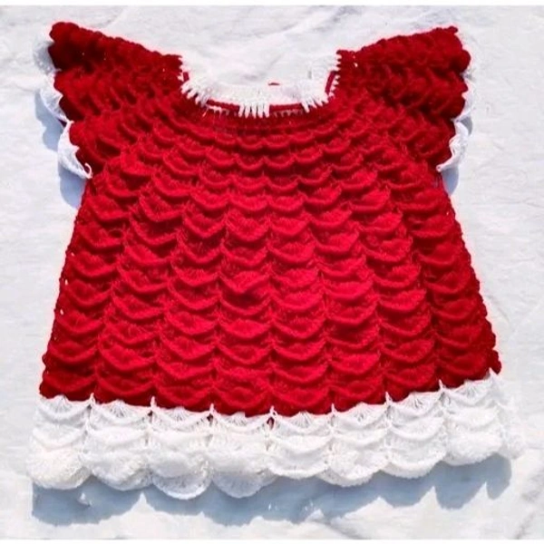 Baby Girls Handmade Woollen Frock Cum Sweater (Red Color) - 0-6 Month, Red