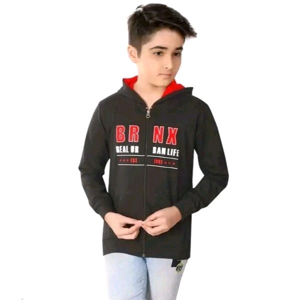 Mist n Fogg Kid's Printed Hood Black Sweatshirts & Hoodies - Black, 7-8 Year