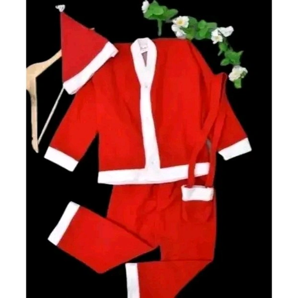 Santa Claus Costume Dress Kids Christmas Costume Complete Set of 4- Shirt,Pant, Hat and Pouch Red & White Fancy dress Costume Kids Costume Wear - Red, 7-8 Year