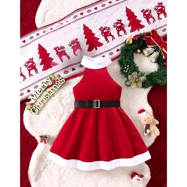 Kids Girls Christmas Dress (No Hat) - Red, 12-18 Month